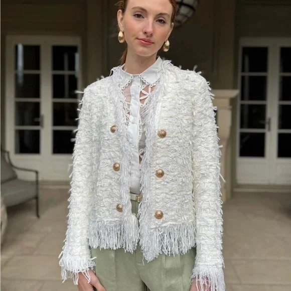 SOLD. Chic White Fringe Blazer - Picture 2 of 5